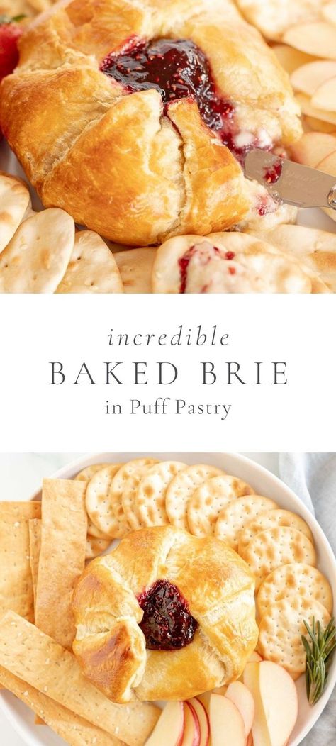 Bre Cheese Appetizers, Brie Recipes Baked, Baked Brie Recipes Puff Pastry, Brie Cheese Recipes Appetizers, Puff Pastry Brie, Baked Brie Puff Pastry, Easy Baked Brie Recipe, Baked Brie In Puff Pastry, Brie In Puff Pastry