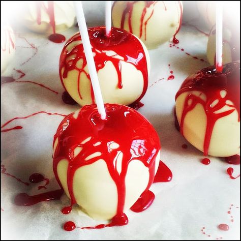 Caramel Chocolate Apples, Blood Effect, Red Food Dye, White Chocolate Candy, Apple Chicken, Chocolate Apples, Peanut Brittle, Food Dye, Red Food Coloring