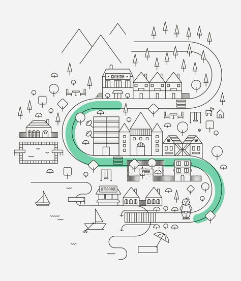 https://www.behance.net/gallery/10650849/Sticktown Illustrated Maps, Architecture Graphics, Illustrated Map, Line Illustration, Map Design, Flat Illustration, Design Graphique, Illustration Inspiration, Icon Illustration