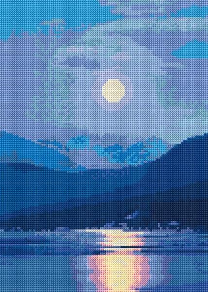 Moonlight Counted Embroidery, Cross Stitch Calculator, Cross Stitch Embroidery Patterns, Free Cross Stitch Designs, Pc Photo, Cross Stitch Landscape, Nature Cross Stitch, Pola Kristik, Cross Stitch Pictures