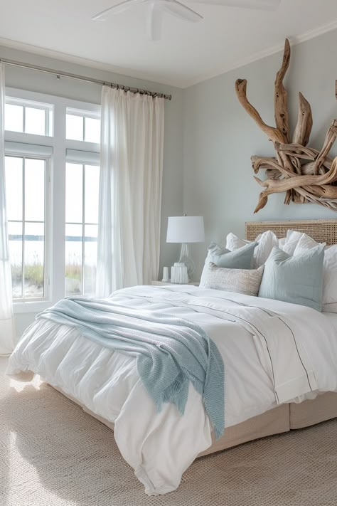 Transform Your Bedroom with Coastal Elegance: 31 Inspiring Coastal Bedroom Ideas – Everyday Inspo Bedroom Ideas Coastal, Blue Coastal Bedroom, White Coastal Bedroom, Ombré Wall, Coastal Bedroom Decor, Costal Bedroom, Coastal Bedroom Ideas, Bedroom Coastal, Beachy Bedroom