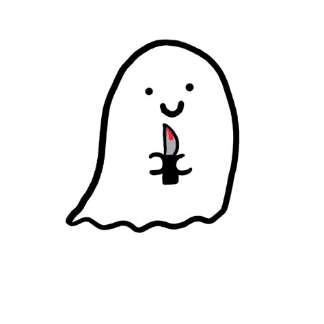 Line drawing of a cute lil ghost with its cute lil knife. Easy Ghost Drawing Aesthetic, Cute With Knife, Animals With Knife Drawing, Cute Knife Drawing, Simple Halloween Drawing Ideas, Ghost With Knife Tattoo, Knife Line Art, Christmas Simple Drawings, Cute Halloween Drawings Easy