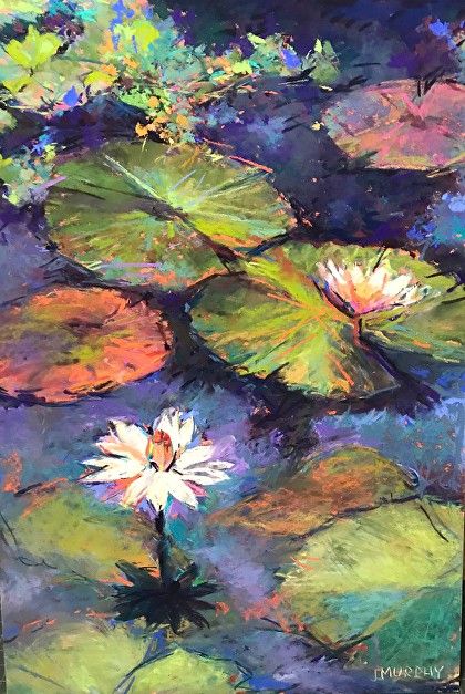 Water Lily Oil Pastel, Tropical Painting Acrylic Canvases, Bild Gold, Water Lilies Art, Water Lilies Painting, Pond Painting, Lotus Painting, Tropical Painting, Painting Canvases