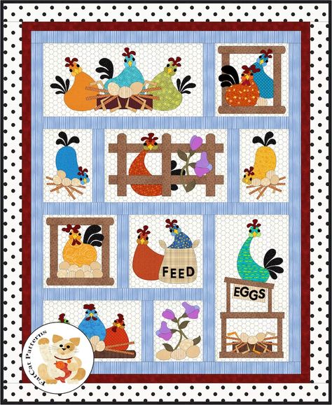 FCP-065 Hen Party digital Pattern a Fusible Applique Quilt - Etsy Halloween Quilt Patterns, Chicken Quilt, Cat Patterns, Appliqué Quilts, Farm Quilt, Chicken Pattern, Quilted Wall Hanging, Applique Quilt Patterns, Quilt Care