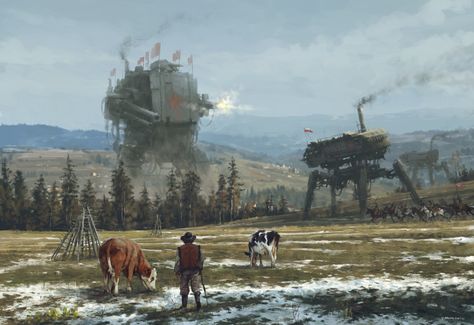 Jakob Rozalski, Jakub Rozalski, Diesel Punk, Howl At The Moon, Futuristic Art, Science Fiction Art, 판타지 아트, Environment Concept Art, Retro Futurism