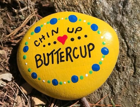 Rock Painting Ideas Funny, Painting Ideas Funny, Rock Painting Words, Kindness Rock Garden, Rocks Quotes, Inspirational Painted Rocks, Chin Up Buttercup, Kindness Rock Project, Rock Sayings