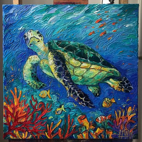 Underwater Watercolor Painting, Sea Turtle Underwater, Underwater Watercolor, Sea Life Painting, Birch Trees Painting, Sea Turtle Pictures, 3d Canvas, Seahorse Art, Underwater Painting