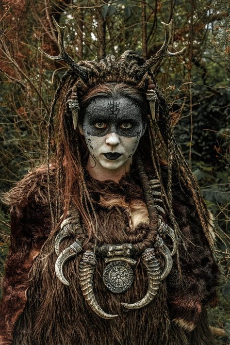 Druid Outfit, Shaman Costume, Bone Costume, Nordic Witch, Occult Halloween, Viking Witch, Shaman Woman, Wasteland Warrior, Beautiful Dreadlocks