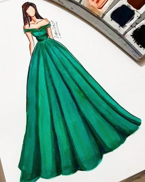 Frock Drawing, Beauty Of Darkness, Gown Illustration, Dress Outline, Fashion Designer Aesthetics, Emerald Green Gown, Arte Aesthetic, Fashion Illustration Collage, Fashion Drawing Sketches