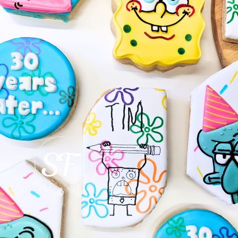 ✨️ 30 Years later.. ✨️ Spongebob Square Pants custom cookie set 💛 My customer reached out requesting a sponge bob set for her friends 30th birthday!! Absolutely loved how they came out 🤗 Thank you so much for trusting me with your order, and I can't wait to complete your next one 💖 @dinahadams_ && Happy 30th Birthday TIM!!🎊🥳 #sweetfiendbakery#sweetfiend#customcookies#customdesserts#sugarcookies#sandiegocustomcookies#northcountycustomcookies#northcountycustomdesserts#escondidocookies#esc... 30 Years Later Spongebob, Sponge Bob Cookies, Spongebob Sugar Cookies, Spongebob Cookies, Friends 30th Birthday, Pants Custom, Spongebob Square, 1st Birthday Party Themes, Custom Cookie