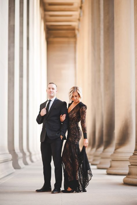 Sexy City Engagement Session from Palermo Photography featured on Burgh Brides Formal Wear Couple Photography, Fancy City Engagement Photos, Formal Couple Photoshoot Ideas, Formal Couple Photoshoot, Formal Couple, Classy Couple, Anniversary Photoshoot, Couples Photo, City Engagement