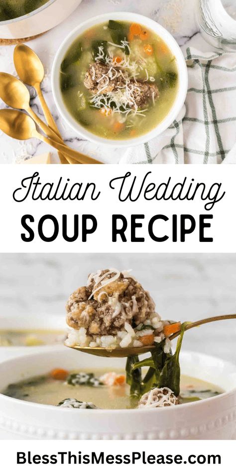 Italian Wedding Soup Wedding Soup Italian, Easy Italian Wedding Soup, Wedding Soup Recipe, Soup Italian, Onion Flakes, Italian Wedding Soup Recipe, Baked Chicken Meatballs, Shaved Parmesan, Chicken Meatball Recipes