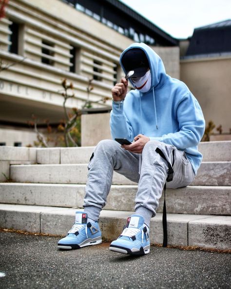 Nike Hoodie Men Outfit, Guys Nike Outfits, Men Nike Tech Outfit, Air Jordan 4 Outfit Men, Men’s Nike Outfits, Jordan Retro 4 Outfits, Outfits With Jordan 4s, Nike Tech Fleece Blue Drip, Jordan 4 Outfit Men