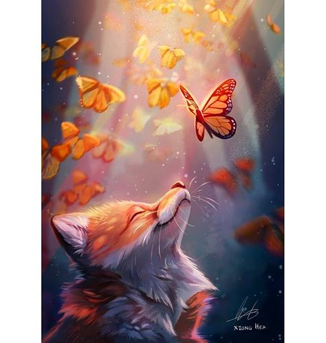 Fox And Butterfly, Fox Background, Fox Artwork, Art Fox, Art Account, Witchy Wallpaper, Monarch Butterflies, Canine Art, Magical Art