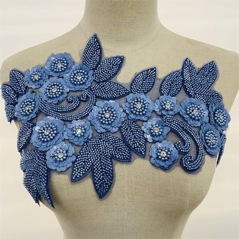 Amazon.com: 1Pc 3D Flower Applique Sequin Beaded Embroidery Lace Trim Patch Chic Rhinestone Material Weddings Accessories (Color : Royal Blue) : Arts, Crafts & Sewing 3d Flower Applique, Gown Ideas, Rhinestone Material, Applique Shirts, Beaded Applique, Embroidery Lace, Flower Applique, Sequin Beading, Crafts Sewing