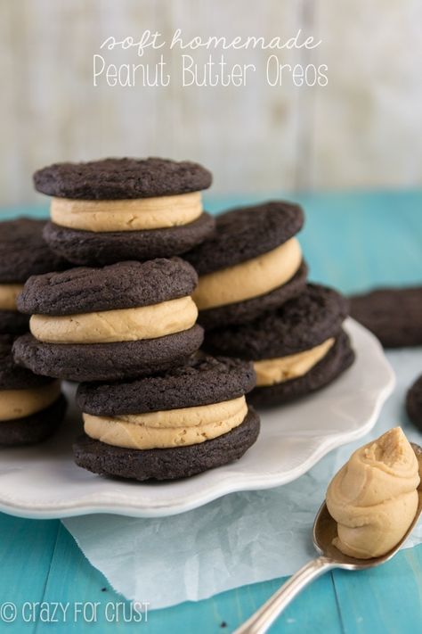 Soft batch Homemade Peanut Butter Oreos recipe Peanut Butter Oreos, Soft Batch, New Year's Desserts, Crazy For Crust, Peanut Butter Oreo, Oreo Recipes, Peanut Butter Filling, Homemade Peanut Butter, S'mores