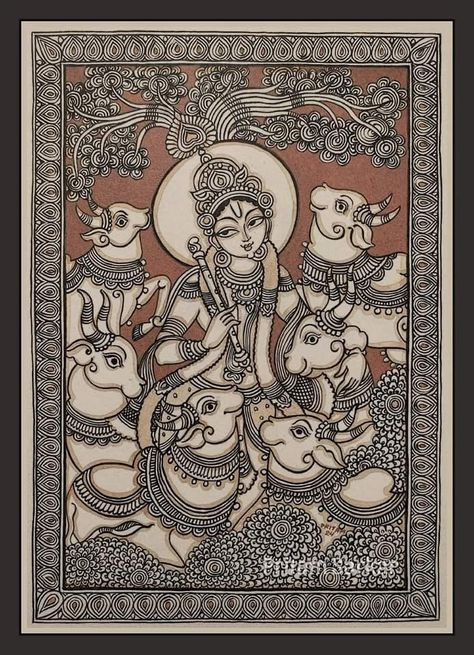 Ganesha Kalamkari Painting, Bengali Folk Art Painting, Mural Art Indian, Bengali Art Paintings, Indian Folk Art Painting, Butcherblock Countertops, Madhubani Paintings Peacock, Indian Traditional Paintings, Indian Artwork