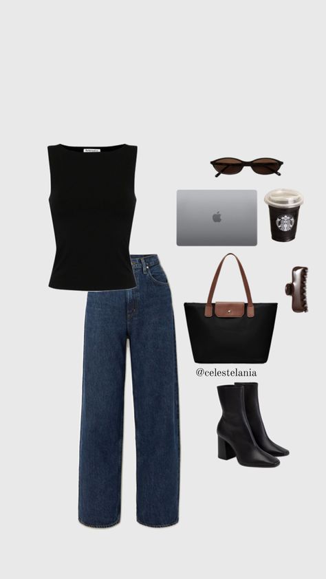 #outfit #coffeeshop #fashion #fall Cafe Outfit Ideas, College Class Outfits, Buisness Casual Women Outfits Chic, Business Fits, Class Outfits, Business Casual Outfits For Women, Black Purse, Fashion Fall, Black Purses