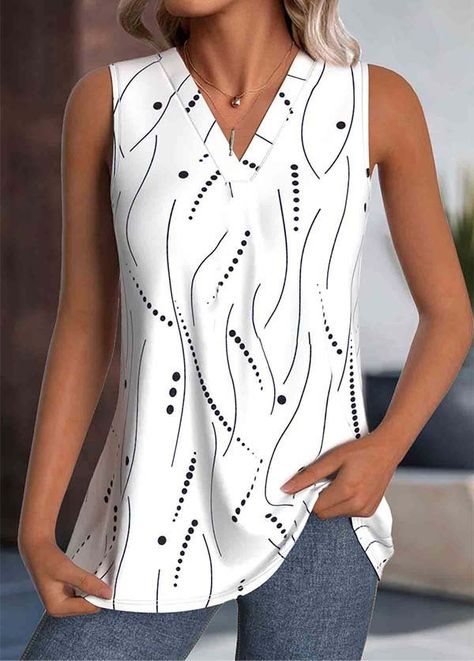 Buy Inexpensive Tank Tops at Zolucky online store, SPU: 2941GTA2K19BC, Color: As Picture, Edition type:Loose, Clothes Length:Regular. Women’s Tops, Summer Abstract, Loose Clothes, Women Street, Polka Dots, Online Store, Cotton Blend, Tank Tops, V Neck