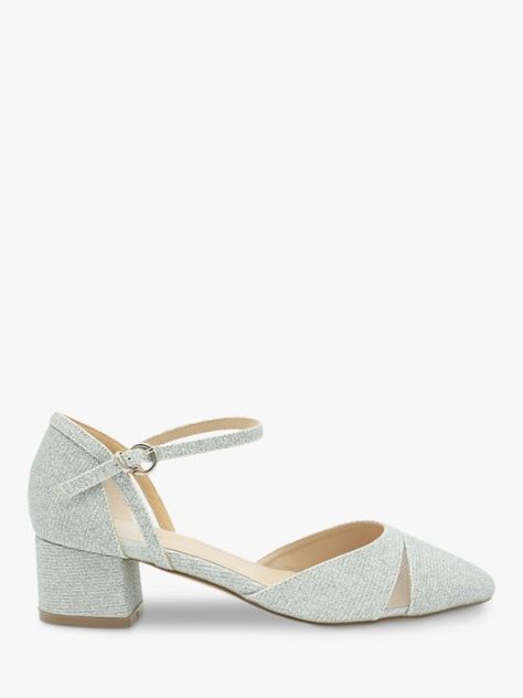 Paradox London Flynn Wide Fit Shimmer Block Heel Slingbacks, Silver at John Lewis & Partners Wide Fit Wedding Shoes, Stylish Walking Shoes, Closed Toe Heel, Wide Fit Sandals, London Shoes, Glitter Heels, Wide Fit Shoes, Trainer Heels, Mob Dresses