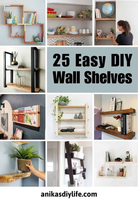 Easy Diy Shelf, Diy Shelf Ideas, Diy Shelves Bedroom, Wooden Table Diy, Diy Shelves Ideas, Wall Mounted Wood Shelves, Wooden Phone Holder, Home Decor Modern Farmhouse, New House Decorating Ideas