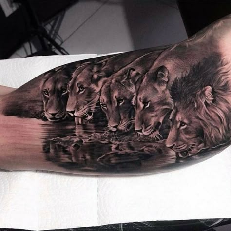 Tato Realis, Animal Tattoos For Men, Bicep Tattoo Men, Inner Bicep Tattoo, Lion Tattoo Sleeves, Leopard Tattoos, Tattoo Placements, Lion Head Tattoos, Bicep Tattoo