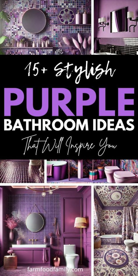 15+ Stunning Purple Bathroom Ideas That Will Inspire You 34 Lavendar Walls, Gray And Purple Bathroom, Jewel Tone Bathroom, Dark Purple Bathroom, Purple Bathroom Ideas, Bathroom Purple, Lilac Bathroom, Small Powder Bathroom Ideas, Lavender Bathroom