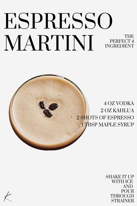 Easy Espresso Martini, Easy Espresso, Espresso Martini Ingredients, Espresso Martini Recipe, Martini Ingredients, Summer Drinks Alcohol, Martini Recipe, Cocktail Drinks Recipes, 4 Ingredient