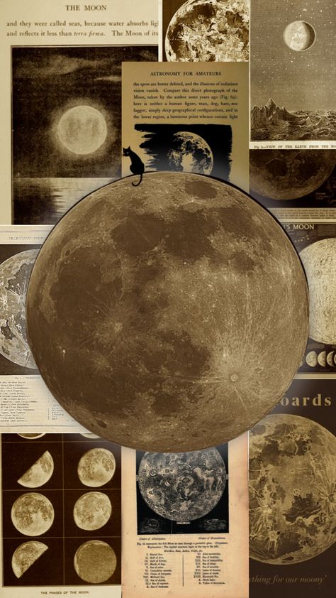 Moon Aesthetic Printable, Moon Posters For Room, Moon Board Aesthetic, Vintage Moon Wallpaper, Moon Collage Aesthetic, Vintage Aesthetic Lockscreen, Moon Poster Aesthetic, Moon Collage Wallpaper, Moon Aesthetic Collage