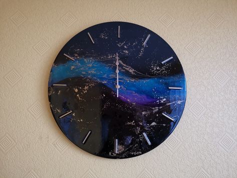 Epoxy Resin Wall, Acrylic Clock, Wall Clock Luxury, Resin Wall Clock, Resin Clock, Black Clock, Spa Room Decor, Resin Crafts Tutorial, Black Clocks