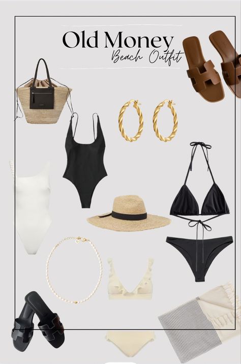 Old Money Beach Outfit, Old Money Beach, Classy Swimwear, Vacation Money, Poolside Outfit, Swimwear Aesthetic, Cancun Trip, Money Girl, Minimalist Capsule Wardrobe