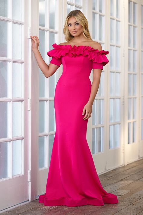 Elevate your style with the Ava Presley 39305 evening dress from the Spring 2024 Collection. This stunning piece exudes elegance and sophistication, making it a timeless choice for any special occasion. Hot Pink Mother Of The Bride Dresses, Pink Formal Dresses Long, Pink Mother Of The Bride, Horsehair Hem, Sleeve Ruffles, Plastic Dress, Hot Pink Color, Prom Dress Stores, Designer Evening Dresses