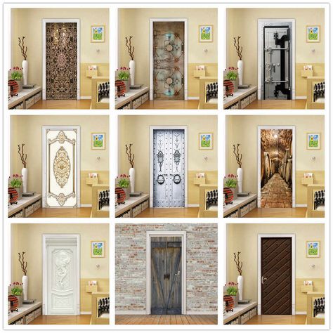 Scenery Wood Grain Door Sticker Vinyl Adhesive Waterproof Removable Wallpaper Poster Room Decoration Mural Decals adesivo porta|Door Stickers| - AliExpress Door Stickers Vinyl, Painted Interior Doors Ideas, Inside Doors Ideas, Vinyl Door Decal, Diy Interior Doors, Front Door Decal, Wallpaper Door, Cheap Wall Stickers, Vinyl Doors