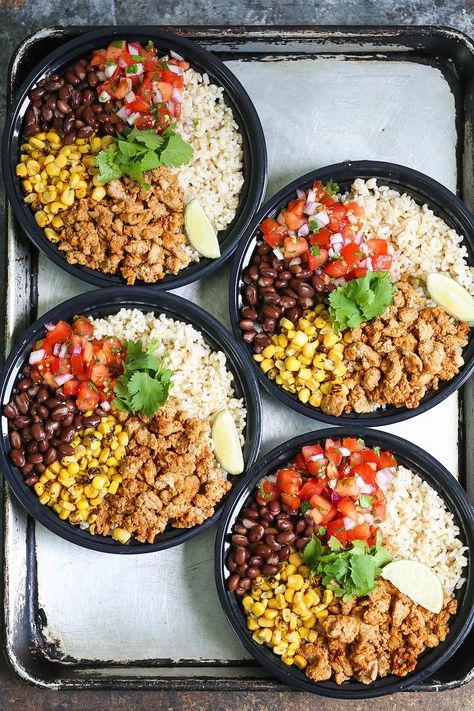 Chicken Burrito Bowl Meal Prep - Damn Delicious Chipotle Lifestyle Bowls, Dressing For Burrito Bowl, Meal Prep Stuffed Peppers, Ground Chicken Burrito Bowl, High Protein Burrito Bowl, Protein Burrito Bowl, Burittos Bowl Recipes, Burrito Bowl Chicken, Chicken Burrito Bowl Meal Prep