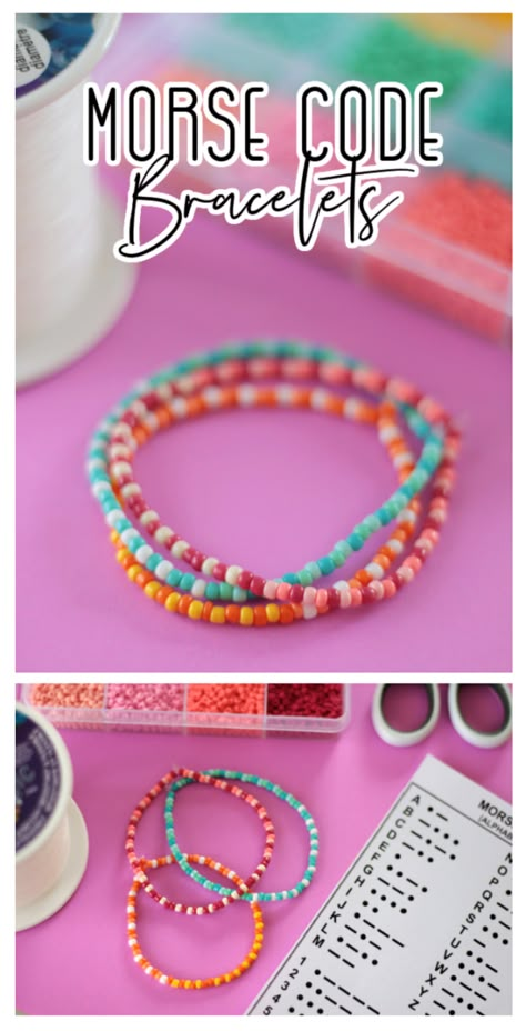 Morse Code Activities, Morse Code Jewelry Diy, Back To School Bracelet Ideas, Morse Code Activities For Kids, Middle School Crafts Projects, Fashion Club Activities, Seed Beads Bracelets Ideas, Coded Bracelets, Friendship Bracelets Beads Ideas