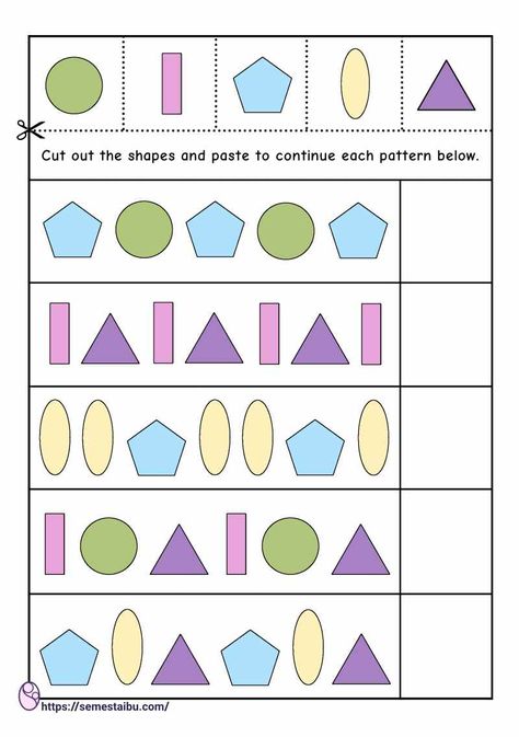 Cut and Paste | Pattern Recognition | Shapes - FC Worker Bee, Pattern Recognition, Cut And Paste, Kindergarten Worksheets, Shape Patterns, Free Printables, Coloring Pages, Cut Out, Bee