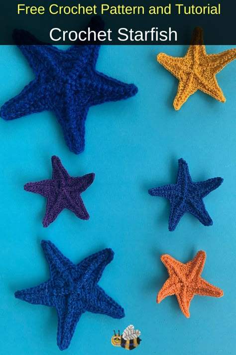 Crochet Ocean Applique Pattern Free, Crochet Starfish Applique Free Pattern, Crochet Sea Animals Applique, Starfish Pattern Crochet, Crochet Starfish Applique, Crochet Whale Applique, Star Fish Crochet Pattern Free, Free Starfish Crochet Pattern, Crochet Seashells Pattern Free