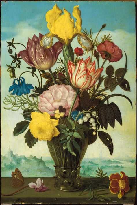 Ambrosius Bosschaert le Vieux (1573-1621), Fleurs coupées dans un römer posé sur un entablement sur fond de paysage (Cut flowers in a roemer on an entablature against a landscape), oil on panel, 29.2 x 19.4 cm.
Result: €3,307,800 Ambrosius Bosschaert, Bouquet In Vase, Flower Still Life, Dutch Still Life, Pictures To Paint, Bedroom Art, Art Of Living, Still Life Painting, Utrecht