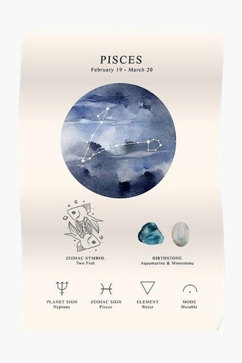 Astrology Watercolor, Pisces Journal, Pisces Poster, Birthday Pisces, Pisces Sun Sign, Pisces Planet, Pieces Horoscope, Picies Zodiac, Peices Zodiac