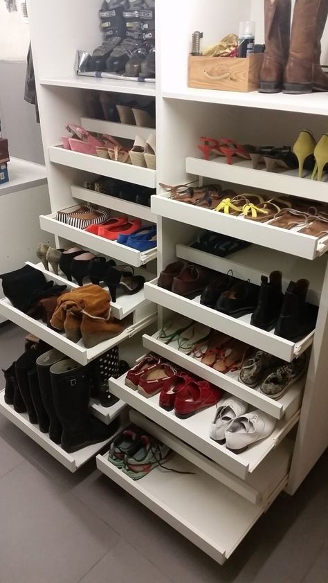 Closet Makeup Room, Diy Custom Closet, Shoe Cupboard, House Dressing, Mudroom Decor, Closet Design Layout, Closet Renovation, Hall Interior Design, Shoe Shelves