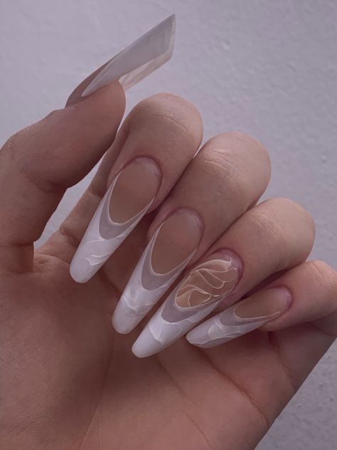 White Russian almond nails with interior french French Interior Nails, Russian Almond Nails, Russian Nails, Model Nails, White Russian, Almond Nail, French Interior, Almond Nails, White Nails