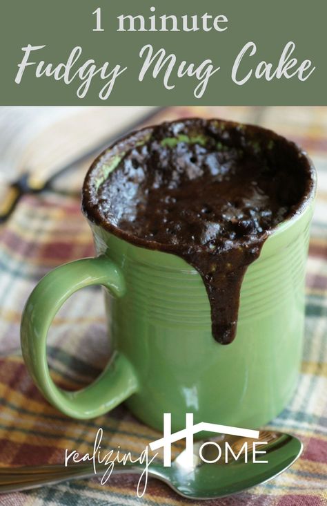 Fudgy Mug Cake - Realizing Home Easy Moist Chocolate Cake, Dessert For One, Brownie In A Mug, Cake Mug, Quick Dessert, Molten Lava Cakes, Single Serve Desserts, Homemade Condiments, Chocolate Mug Cakes