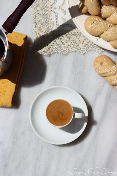 Greek Coffee – Tina's Chic Corner Greek Cookies, Greek Coffee, Trial And Error, Nyc Shopping, Coffee Cup Set, White Cups, Turkish Coffee, Coffee Grounds, Coffee Recipes