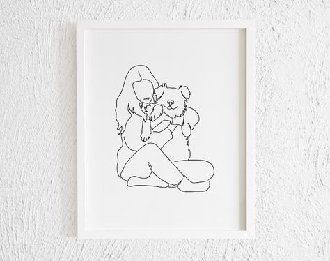 Hugging Dog, Dog Emotions, Dog Doodle, Dog Line Drawing, Doodle Wall, Boyfriend Instagram, Dog Line Art, Wall Decor Minimalist, Pet Illustration