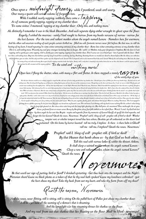 cool free #printable! the entire poem "The #Raven" by Edgar Allen Poe as a poster-size print. Perfect for #Halloween #decor! Historic Quotes, Raven Printable, Spooky Printables, Poe Boy, Halloween Mantle Decor, Poe Quotes, Halloween Mantle, Quoth The Raven, Edgar Allen