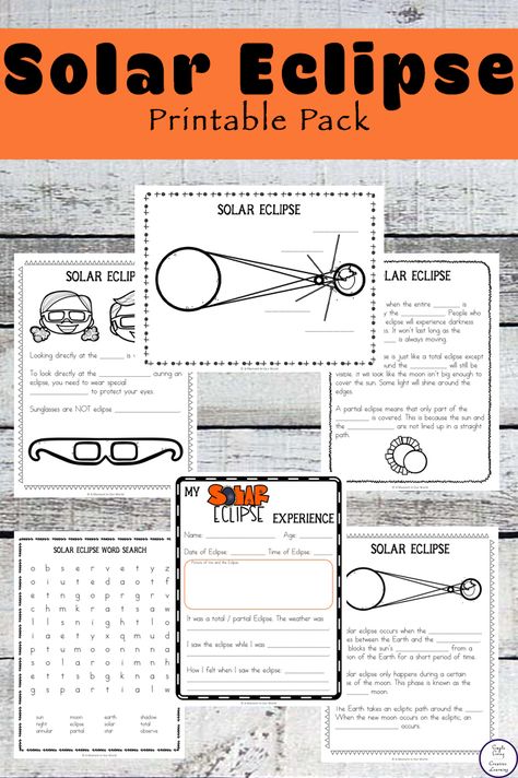 Eclipse Printable, Solar Eclipse Kids, Eclipse Project, Solar Eclipse Activity, Eclipse Party, Eclipses Art, Total Eclipse, Reading Comprehension Worksheets, Homeschool Science