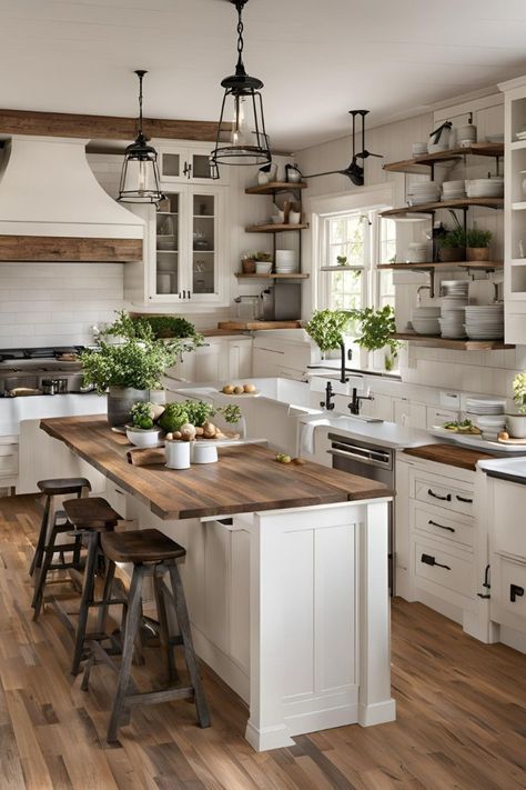 Simple Farmhouse Kitchen, Small Farmhouse Kitchen, Kitchen Layouts, Farmhouse Kitchen Remodel, Modern Farmhouse Kitchen, Farmhouse Kitchen Ideas, Small Farmhouse, Rustic Farmhouse Kitchen, Farmhouse Style Kitchen