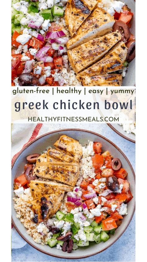 Greek Chicken Bowl The Best Healthy Greek Chicken Bowl, Macro Greek Chicken Bowl, Keto Chicken Bowl Recipes, Luna Grill Santorini Bowl Recipe, Greek Chicken Quinoa Bowl, Chicken Bowl Ideas, Greek Bowls Chicken, Chicken Greek Bowls, Greek Rice Bowl