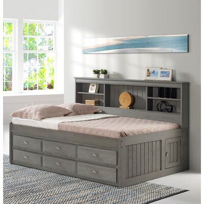 Harriet Bee Gilbertson Bed with Bookcase and 6 Drawers | Wayfair Full Size Storage Bed, Grey Storage Bed, Full Bed With Storage, Bookcase Wood, Daybed With Drawers, Bed Frame With Drawers, Bookcase Bed, Wood Daybed, Daybed With Storage