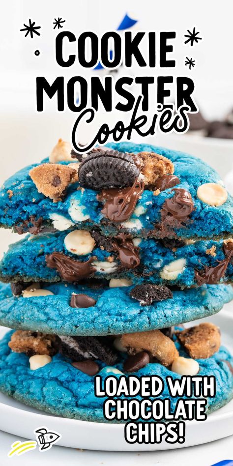 Monster Cookie Recipe, Blue Treats, Cookie Monster Cookies, Chips Ahoy Cookies, Monster Cookies Recipe, Christmas Bazaar, Monster Cookie, Monster Cupcakes, Blue Cookies